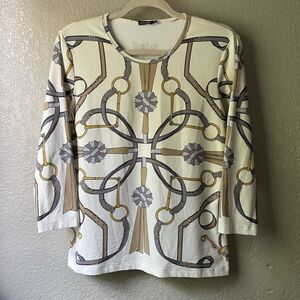 J McLaughlin Top Womens Medium Cream Tack Print Signature Catalina Cloth Shirt